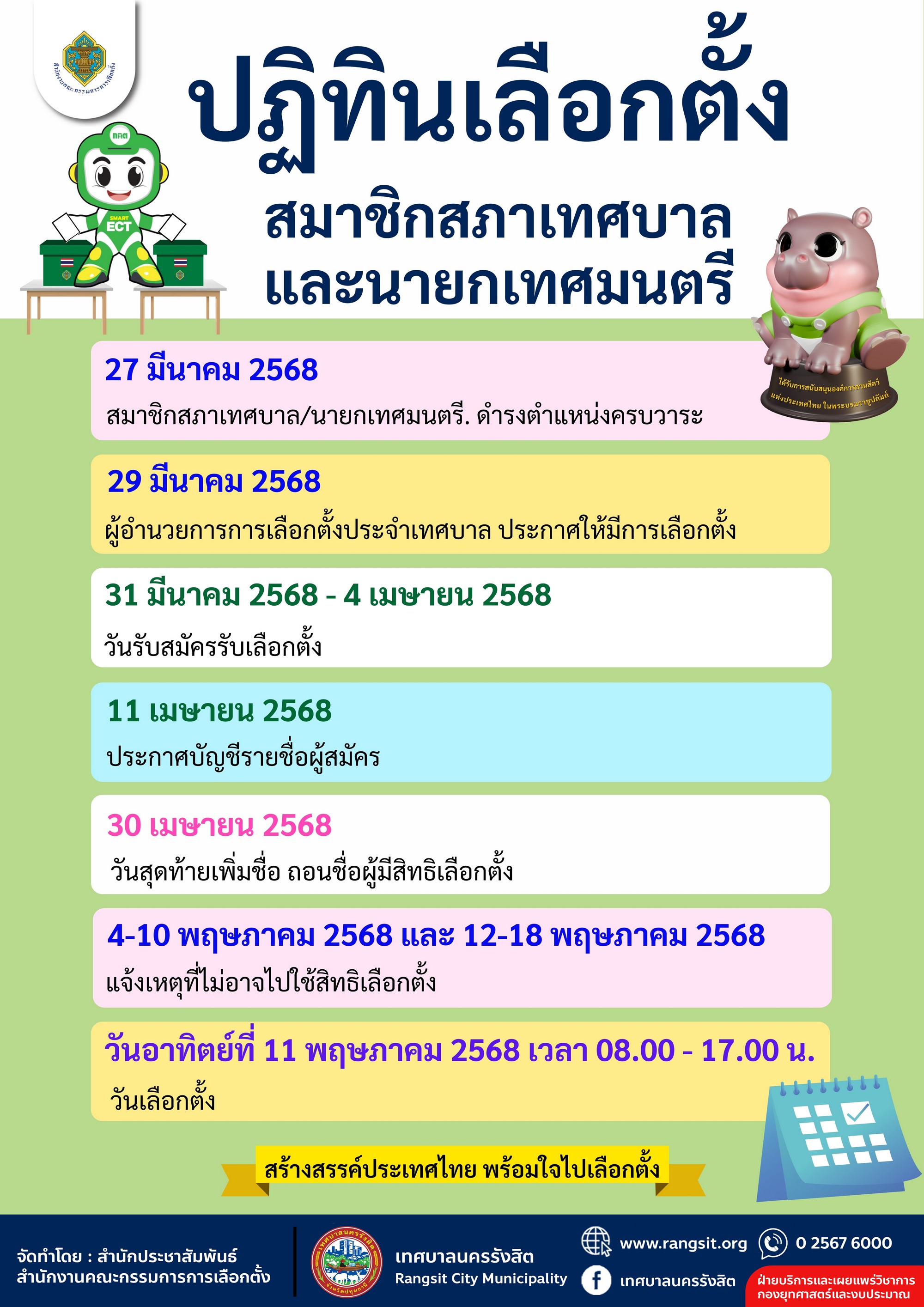 ปฏิทินการเลือกตั้งสมาชิกสภาเทศบาลและนายกเทศมนตรี